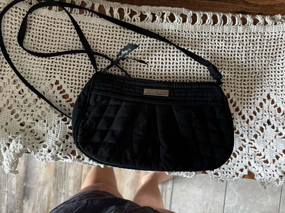 Vera Bradley Black Quilted Crossbody Bag Small Shoulder Purse